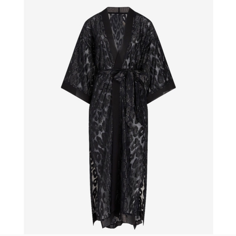 Express Back Animal Print Sheer Front Tie Cover Up/Robe, One Size